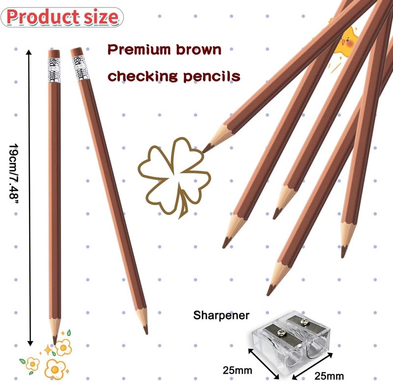 Adhere 25pcs Checking Pencils Erasable colored Pencils Pre-Sharpened #2 HB,for Checking Tests Grading,Map Coloring, editing Office Favors,including a Free sharpener. (Brown) - Image 2